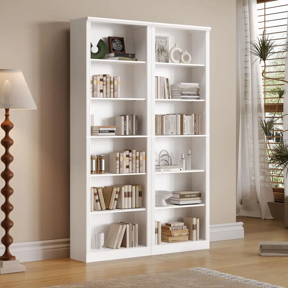 

75 Tall Bookshelf Set of 2, 6 Tier Bookshelf with Adjustable Shelves, Bookcase with AntiTipping Device, Floor Standing Modern D