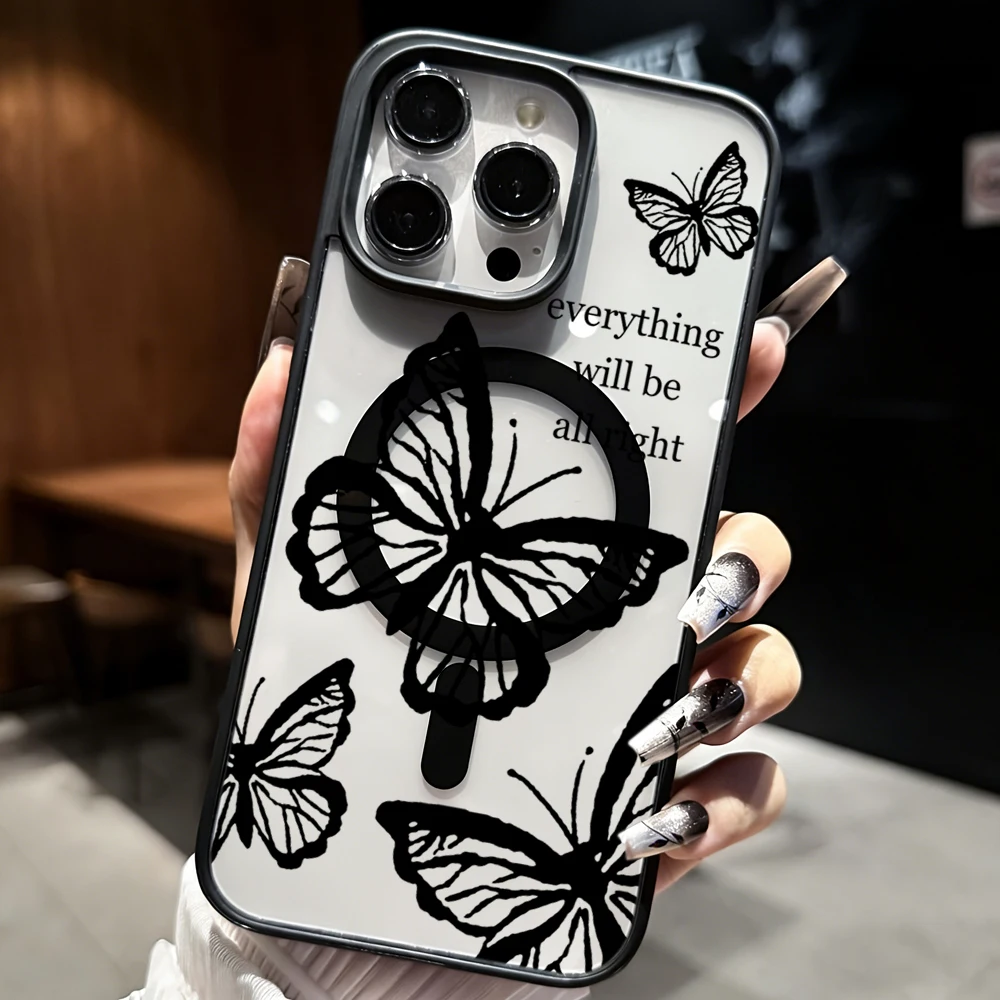 

Retro INK Butterfly Clear Case For iPhone 17 15 11 13 16 14 Pro Max 13 12 15 Plus Cases For Magsafe Wireless Charing Drop Cover