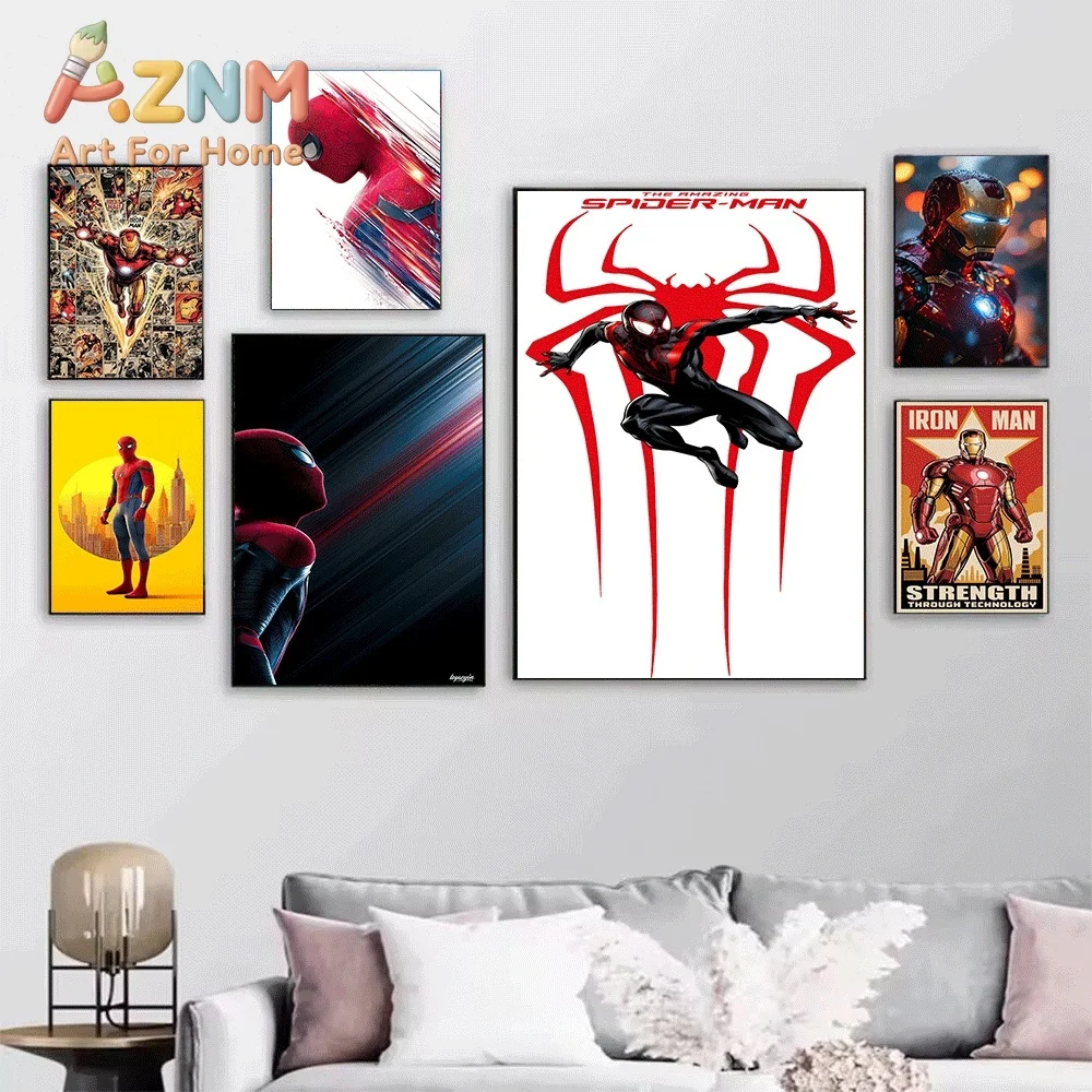 Spider Man Iron Man Superhero Canvas Wall Art Movie Character Unframed Canvas Print Poster Home Decor Painting for Boys Bedroo