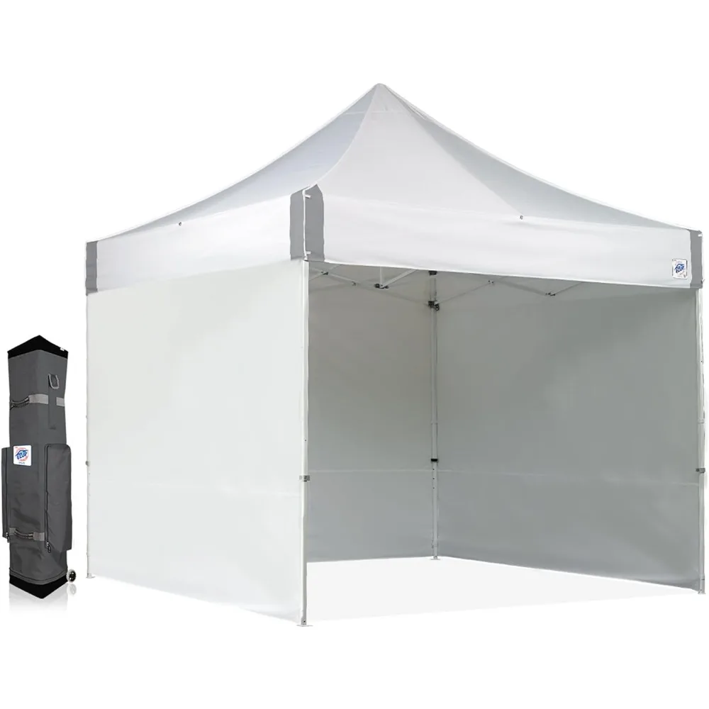 

Commercial Pop Up Canopy Tent, 10' x 10' with 3 Sidewalls, 1 Mid-Zip Sidewall and Wide-Trax Roller Bag, White