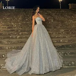 LORIE Sliver Shiny Glitter Wedding Dresses A Line Strapless Boho Bride Dress Long Train Vestidos de novia 2024 Wedding Gowns