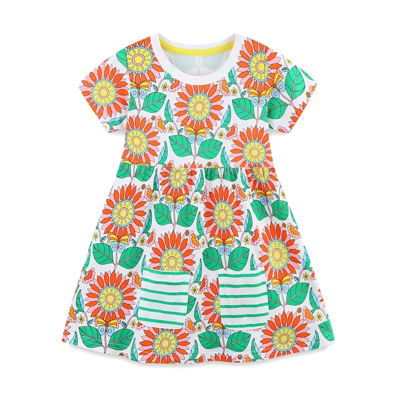 

2-7T New Arrival Girls Dresses Summer Girls Party Dress Animals Print Birthday Kids School Children Clothing Toddler Dresses