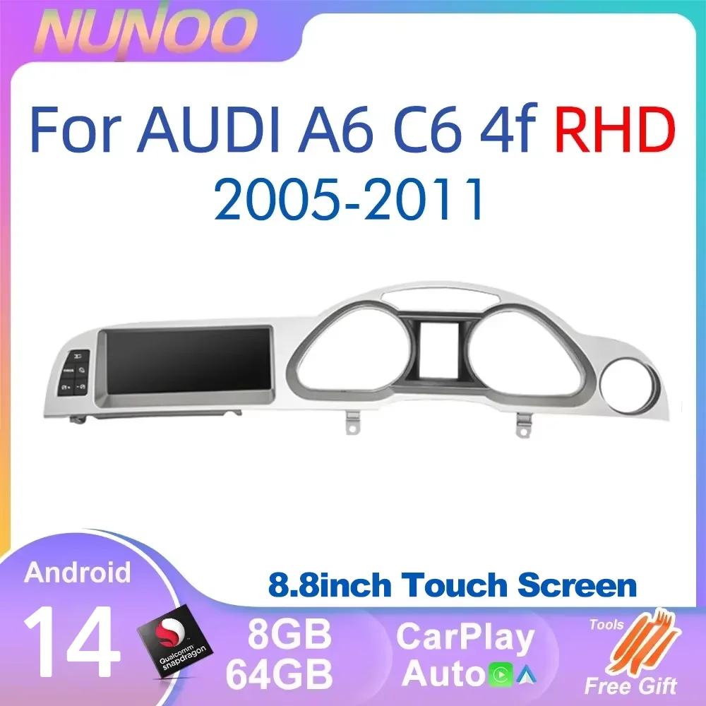 Android 14 Car Screen Player For Audi A6 C6 4f 2005-2011 MMI 2G 3G RHD Carplay GPS Navi Multimedia Auto Radio Stereo DSP WIFI