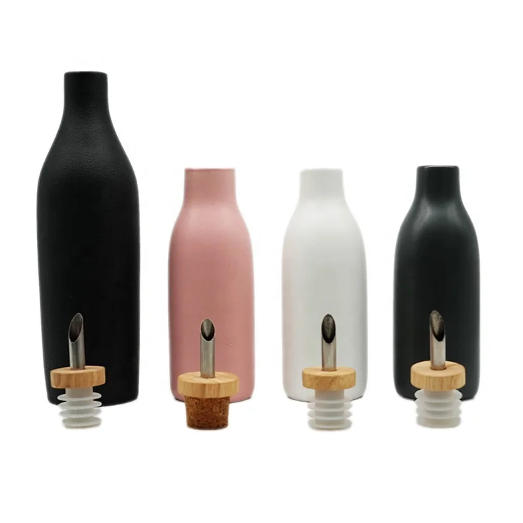 Wholesale Custom Ceramic Soy Sauce Vinegar Bottle Pink Black And White Seasoning Pot