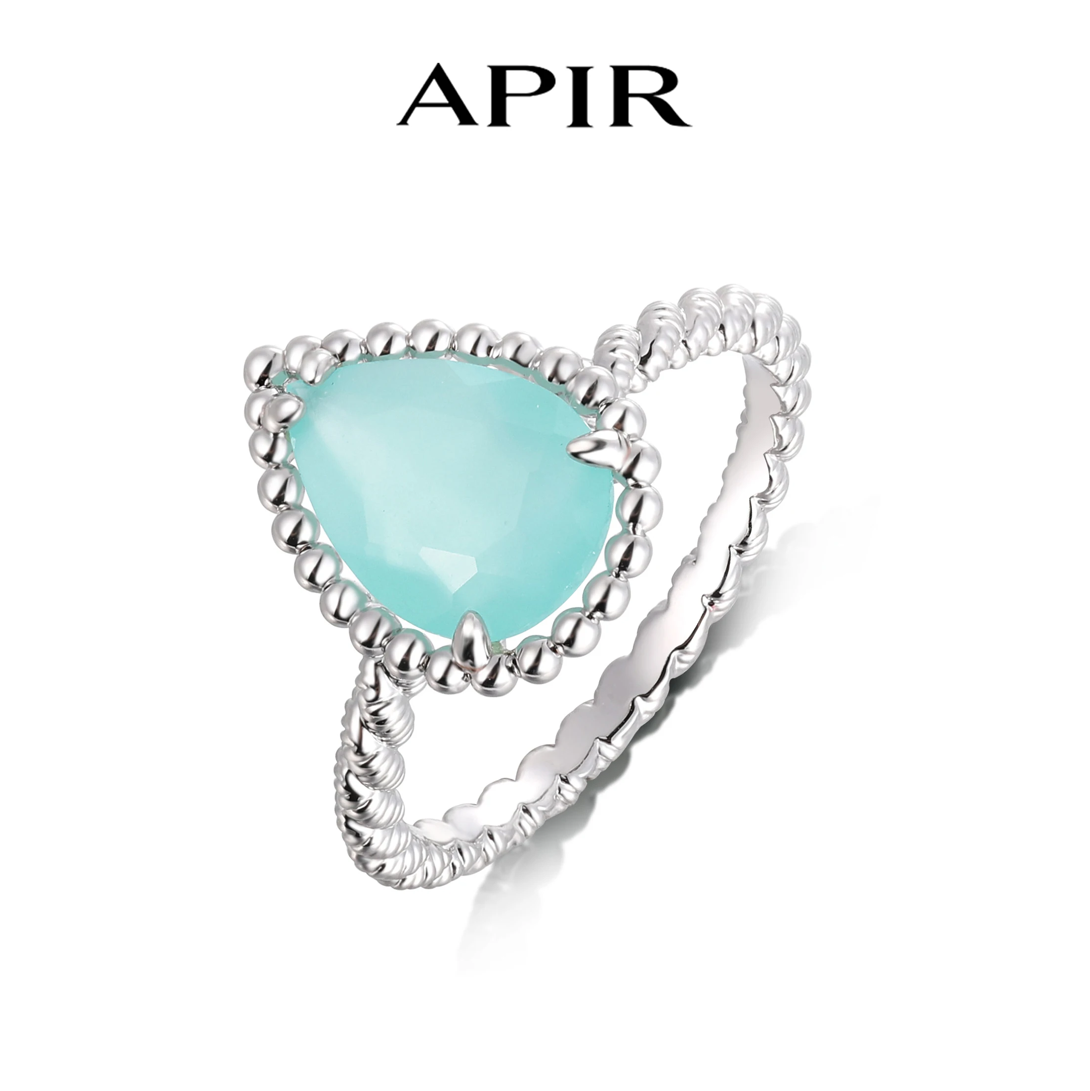 

APIR Blue Green Chalcedony Water Droplet Ring for Women Bohemian Style Fashion Exquisite Band Daily Wear Party Fine Jewelry Gift