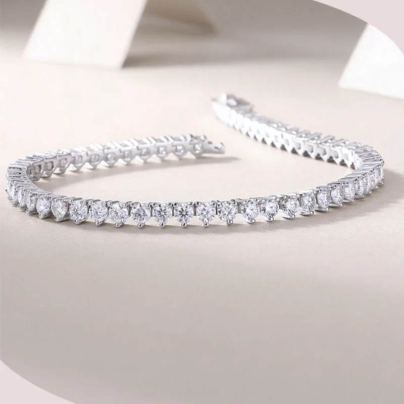 NeeTim 3mm D Color Moissanite Tennis Bracelet 3 Prong Setting Trendy Women Man GRA Certified Fine Jewelry s925 Sliver Bracelet