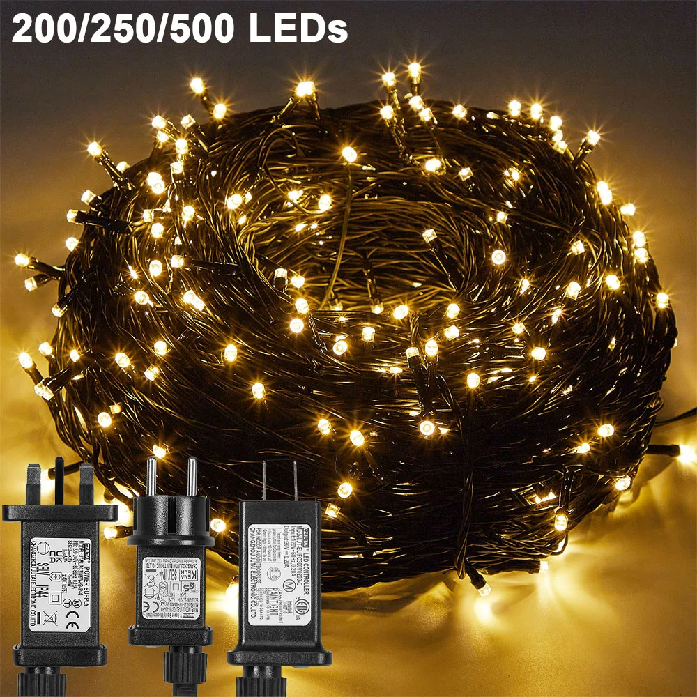 

20/50/100M LED Christmas Fairy Lights Outdoor Warm White String Light Waterproof 8 Mode Xmas Tree Decoration 31V UK/EU/US Plug