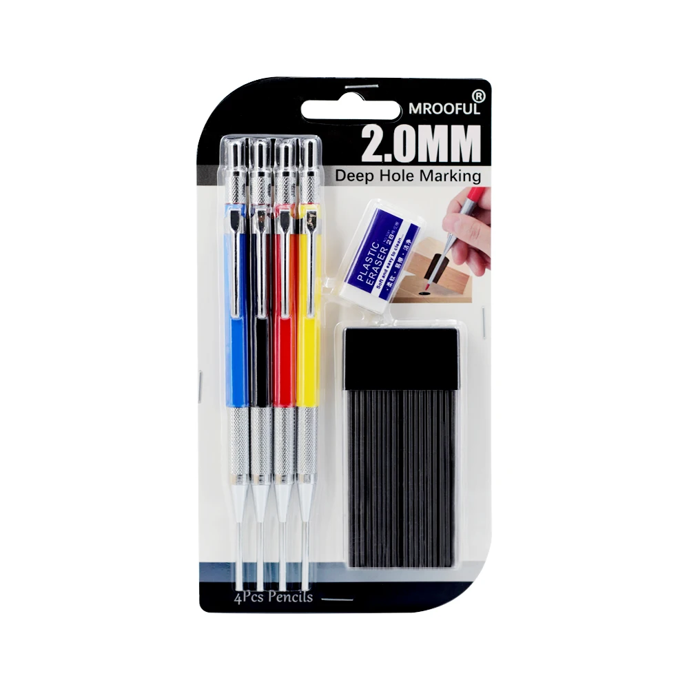 2,0 mm Lange Punt Diep Gaten Metaal Houtbewerking Mechanisch Potlood Set, Timmermansmarkeringspotlood Ingenieurs Tekengereedschap