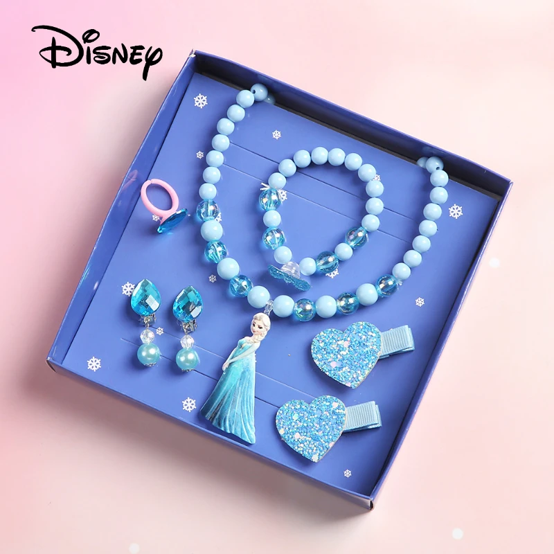 Disney Princess Necklace Hairpin Gift Box Set Cartoon Princess Elsa Bracelet Ring Earrings DIY Cosplay Decoration one piece