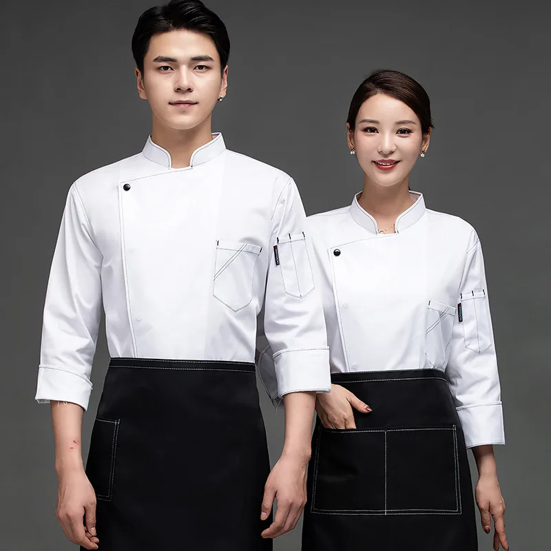 Overalls Men's Long- Summer Hotel Catering Restaurant Canteen Kitchen Clothes Women's Chef Uniform Short-Sleeved