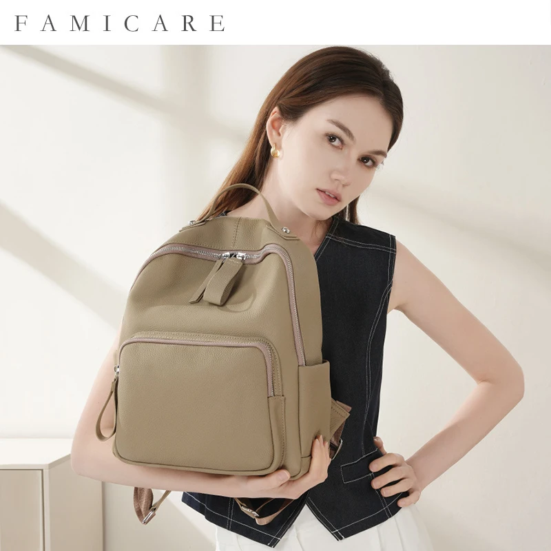 New Ladies Top Layer Cowhide Large Capacity Computer Backpack Women's Commuter Shoulder Bag Travel Leisure School Bag for Girls