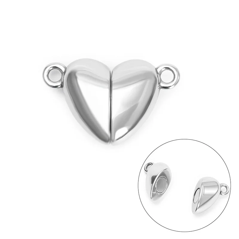 Stainless Steel Fine Polished Bright Surface Heart-shaped Magnet Clasps DIY Couple Bracelet Pendant with Connection Buckle