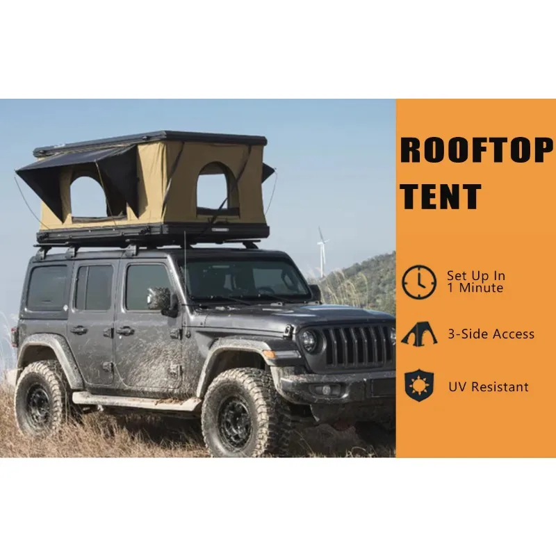 Rooftop Tent Hard Shell Pop Up for Truck, Windproof Side Awning Included, Overland Vehicle Camping Shell Bed