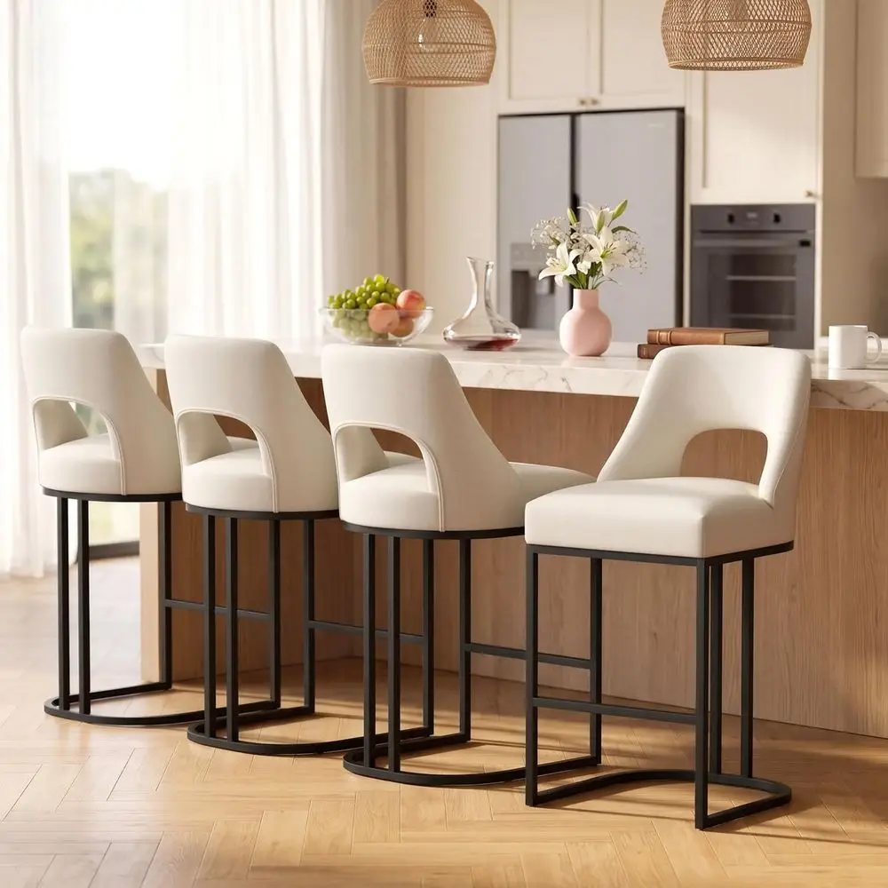 

Bar Stools Set o 4, Upholstered Counter Height Bar Stools with Sturdy Metal Legs Barstools or Bar Kitchen Island Dining Room,Bei
