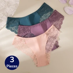 TrowBridge 3PCS/Set Sweet Women's Panties Silk Satin Underwear Lace Sexy Lingerie Girls Breathable Briefs Soft Comfortable Panty