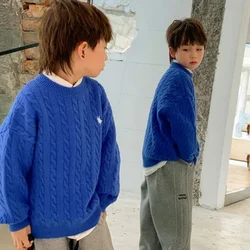 Boys Woolen Sweater Crochet Cotton Windbreak 2024 Lovely Plus Thicken Autumn Winter Outwear School Warm Children's Clothing