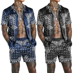 men's summer fast dry short sleeve plus size floral printed casual designer clothing he-man 2pcs set shirt and shorts for men