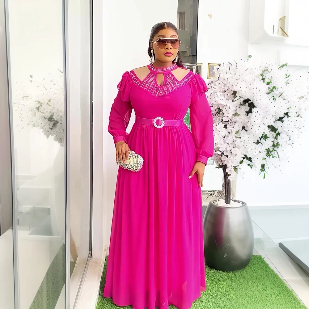

Plus Size African Party Dresses for Women 2025 New Summer Chiffon Long Maxi Dress Elegant Kaftan Muslim Gown Africa Clothing