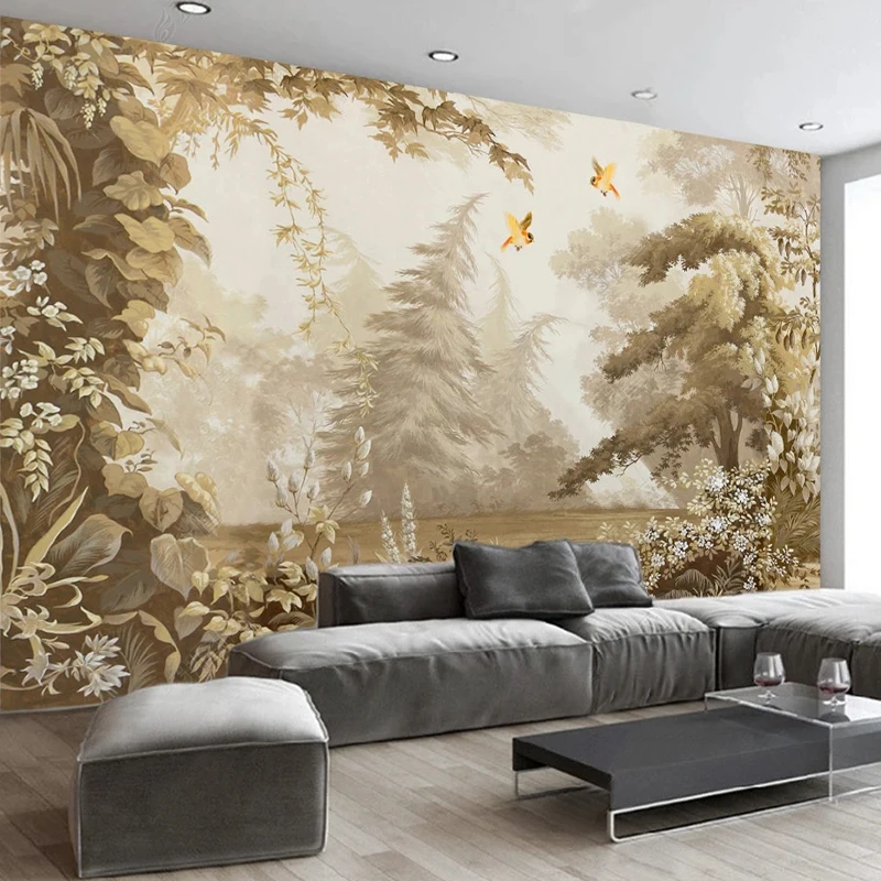 Custom 3D Wallpaper European Vintage Tropical Rainforest Plants Mural For Living Room Sofa TV Background Wall Home Decor Fresco