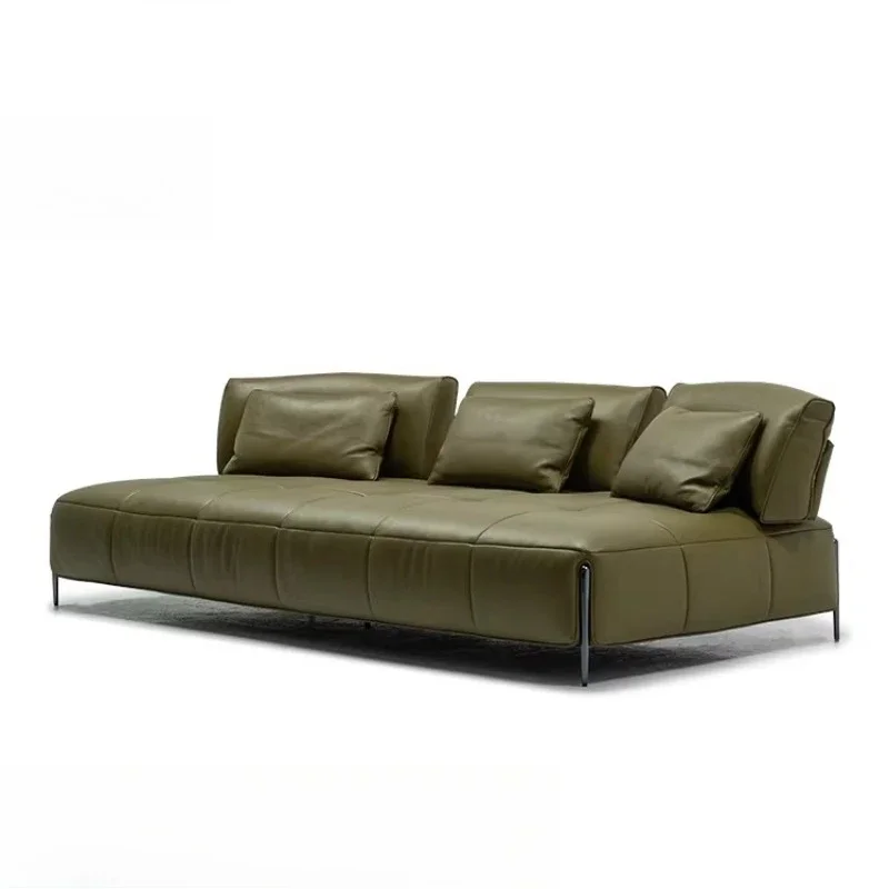 Minimalist Vintage Leather Living Room Green Top Layer Cowhide Modern Sofa