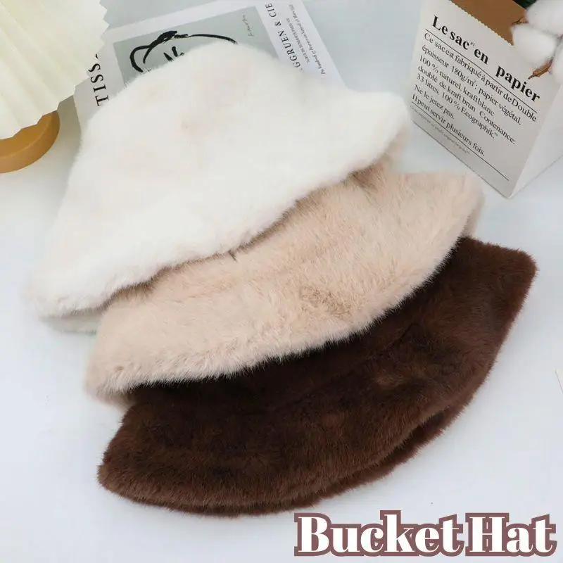 Korean Fashion Hat Women's Panama Cap Winter Snow Ski Cap Fluffy Fur Fisherman Hat Plush Ear Protection Cap Windproof Bucket Hat