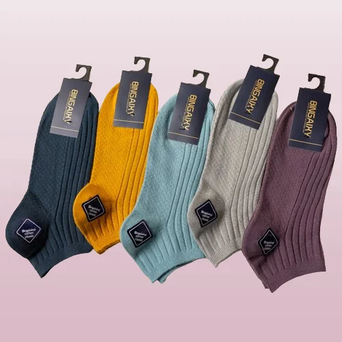 2024 New High Quality 5 Pairs Solid Color Double-needle Short Socks Shallow Socks Solid Color Classic Business Cotton Socks