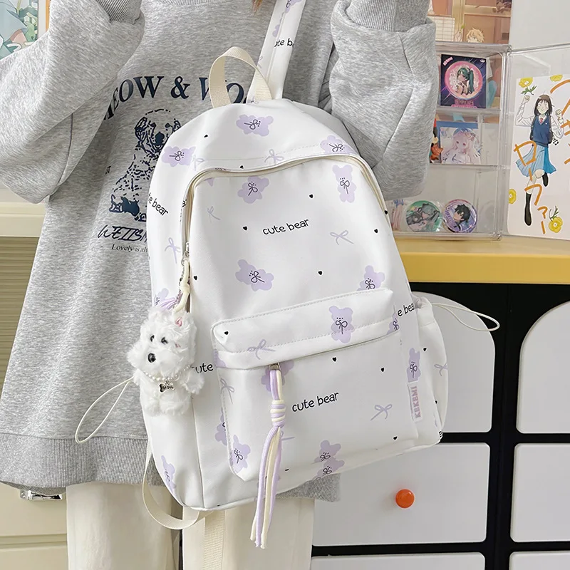 

​​2025 Japanese Cute Purple Bear Backpack for Girls Teens Kawaii School Bag Lightweight Travel Daypack for High School College​