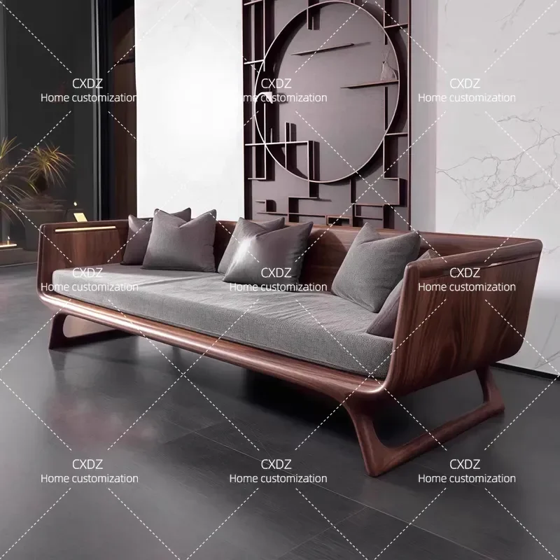 New Chinese Arhat bed solid wood sofa living room 2025 new North American black walnut straight row winter and summer