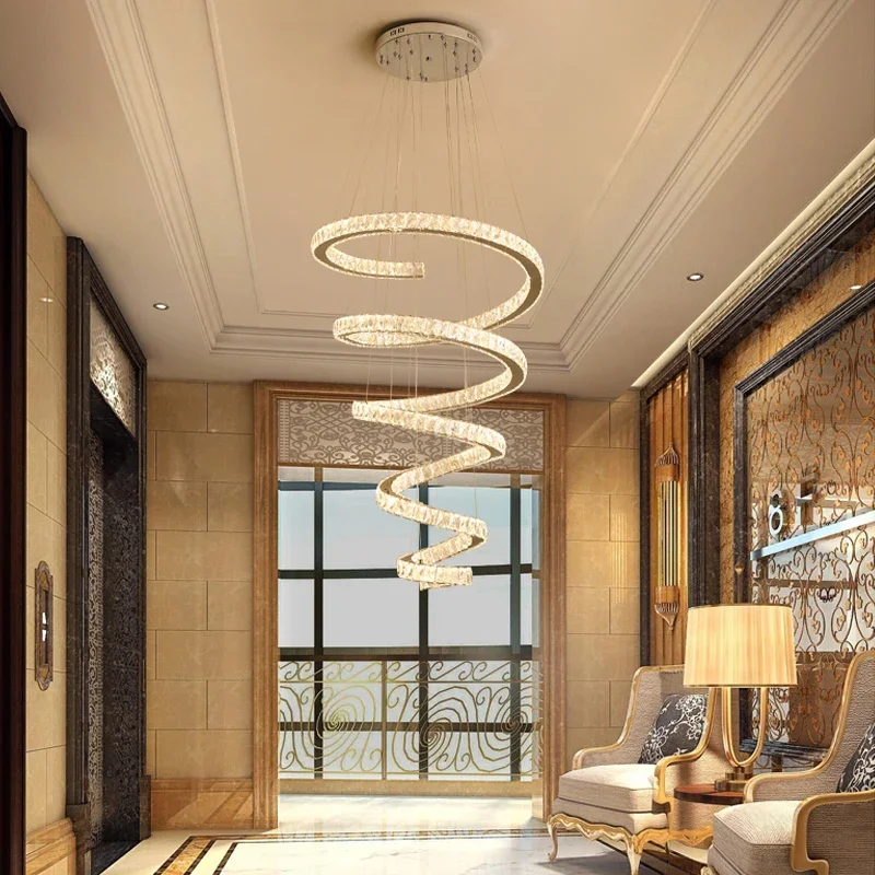 Duplex Building Chandelier Modern Minimalist and Magnificent Light Luxury Crystal Lamp Villa Loft Living Room Rotating Staircase