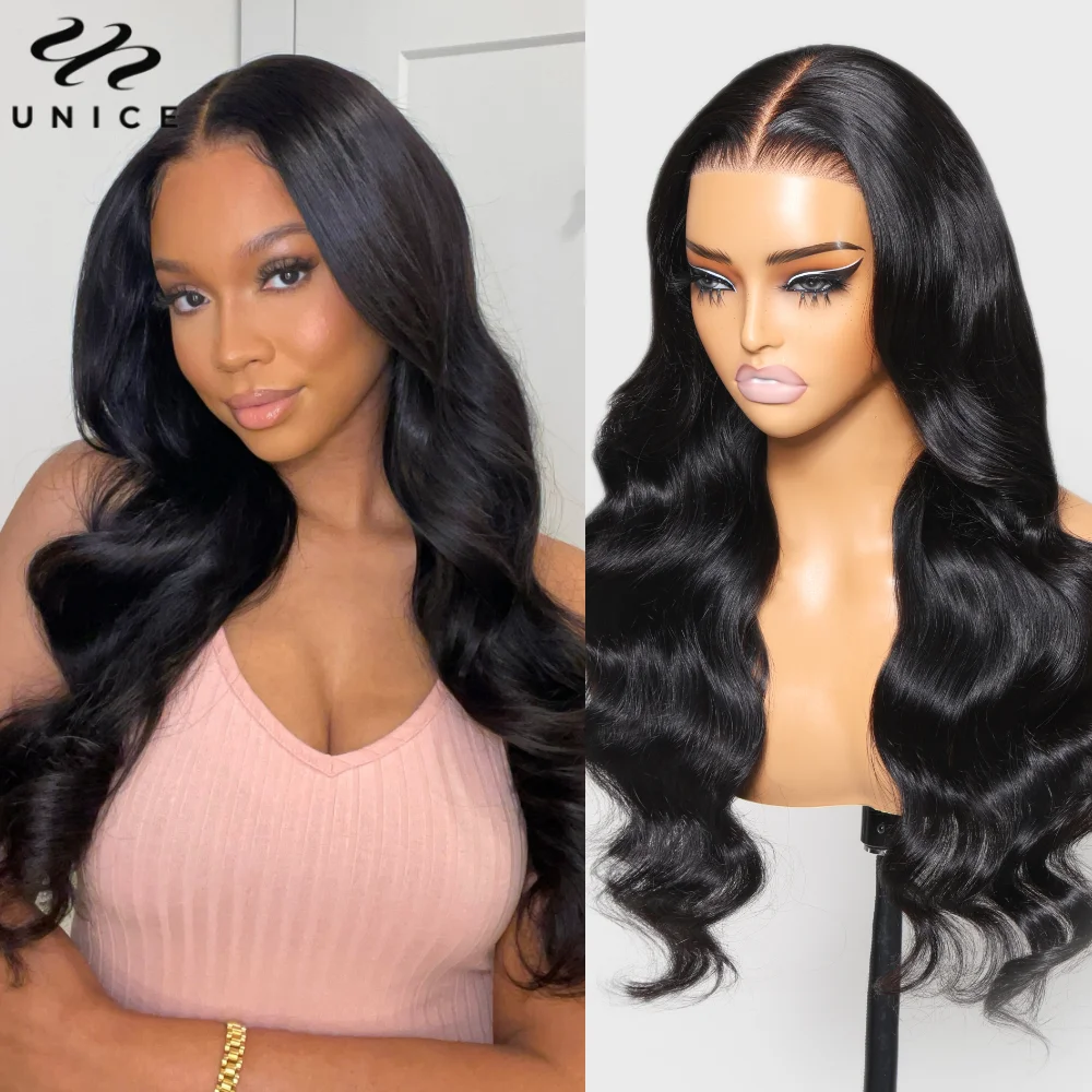 UNice 7x5 الدانتيل إغلاق شعر مستعار قبل ابيض عقدة قبل قطع شعر مستعار غلويليس شعر الإنسان جاهز للارتداء 150% الكثافة