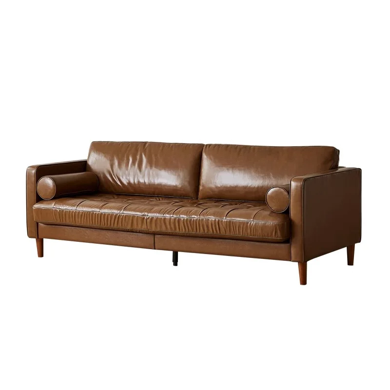 Sofa oil wax simple living room small apartment combination American retro expression full leather sofa