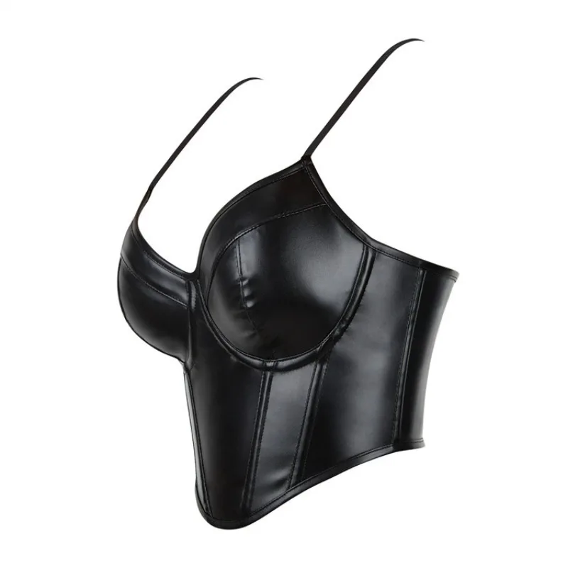 Women Soft Leather Corset Top Crop Bustier Gothic Bra Push Up Bodice Sexy Lingerie Corselet Party Short Camis Plus Size