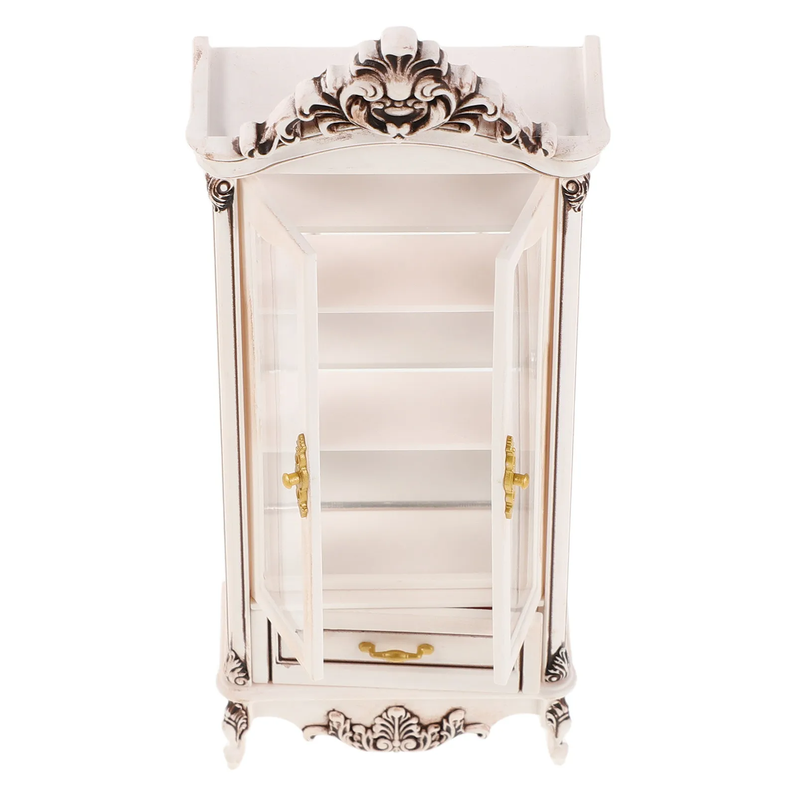 

Miniature Mini House Cabinet Double Door European Style Wine Cabinet Realistic Wood Furniture for Living Room Decoration Pretend