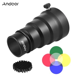 Andoer 98mm Mini Flash Mount Metal Snoot with Honeycomb Grid 5pcs Color Filter Kit for Neewer Andoer Godox 180W-300W Mini Studio