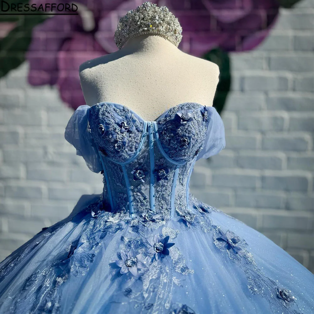 Vestido de quinceañera azul cielo, vestido de baile para niña dulce 16, apliques de cuentas, manga larga, fiesta de graduación, vestidos de princesa, 2024