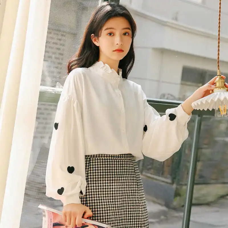 

Shirt Women Embroidery Solid Leisure Loose Ladies Tops Puff Sleeve New Fashion Elegant Party Lovely All-match High Quality Ins