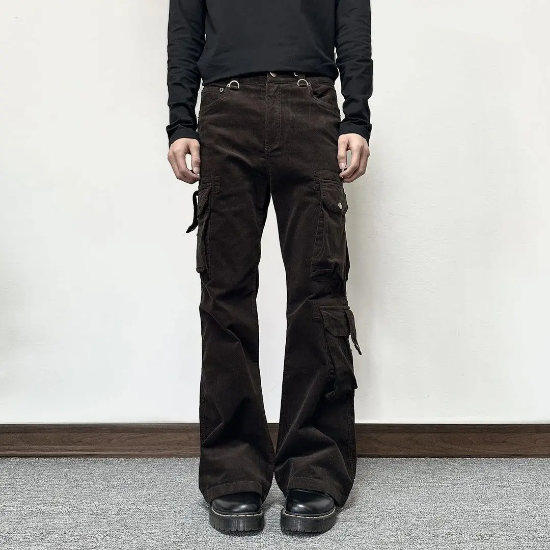 Men's Vibe Multi Pocket Corduroy Pants Street Pants Cool Boy Spring Sweatpants Male Vintage High Waist Trousers