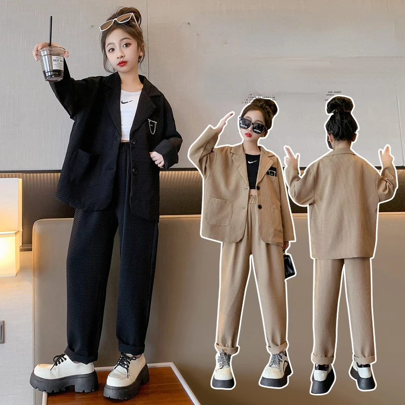 

Boys Girl Formal Gentlemen Suit Set Kids Birthday Photography Party Performance Costume Children Blazer Pant Tie Outfit