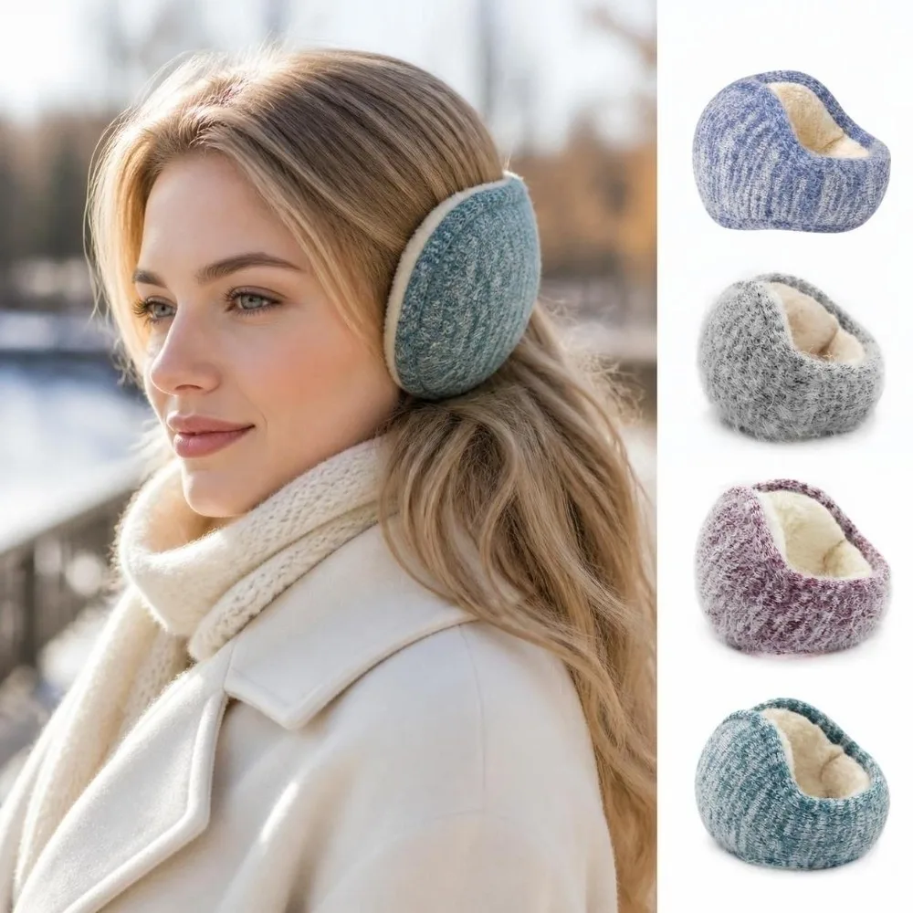 Back Worn Design Mohair Fleece Earmuffs Lining Lightweight Knitted Ear Warmers Portable Stretch Thermal Ear Muffs