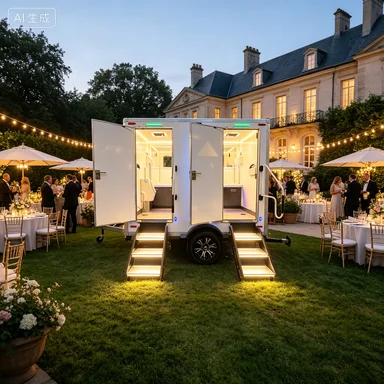 ommercial Dual Compartment Mobile Restroom Trailer LED Light Steps For Outdoor Wedding Event Luxury Portable Toilet
