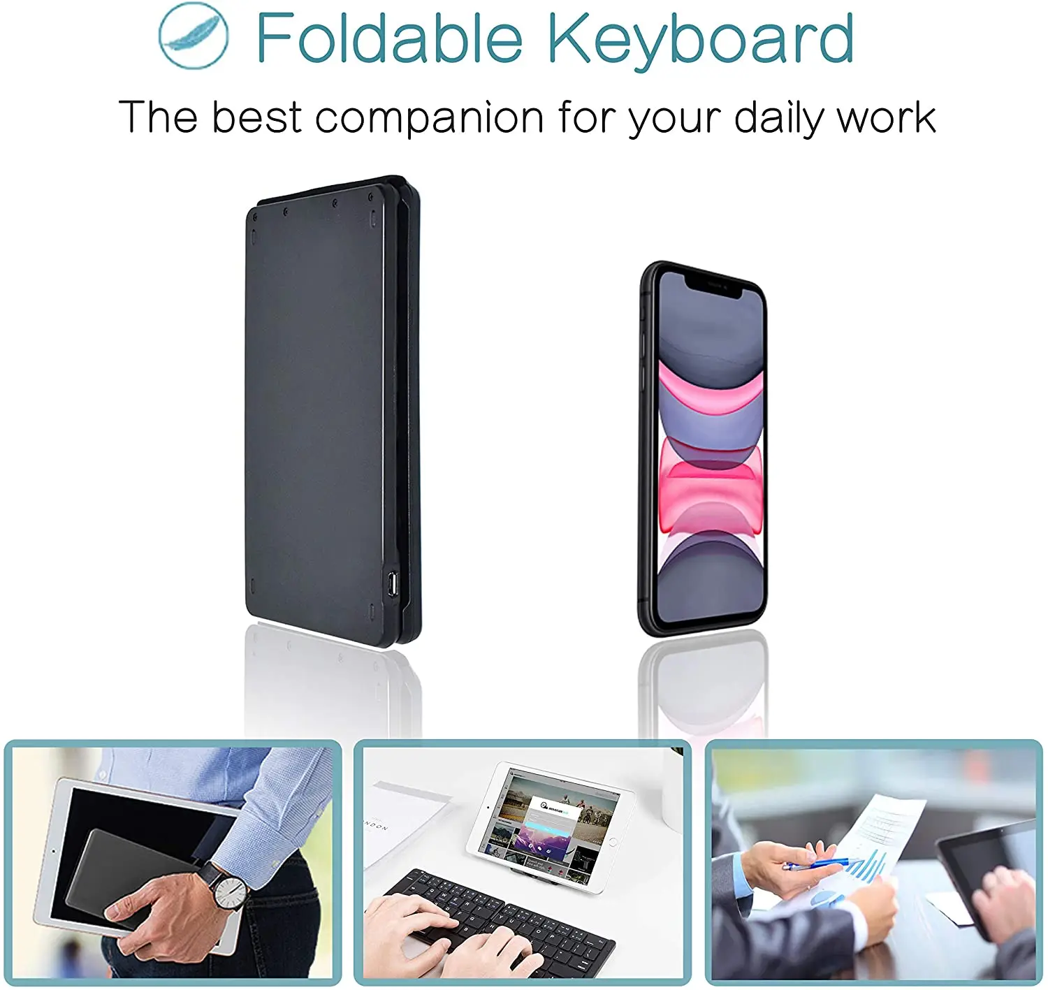 Portable Mini Foldable Bluetooth Keyboard, Rechargeable Wireless Keyboard, Suitable for MAC/iOS/PC, Tablet, Laptop