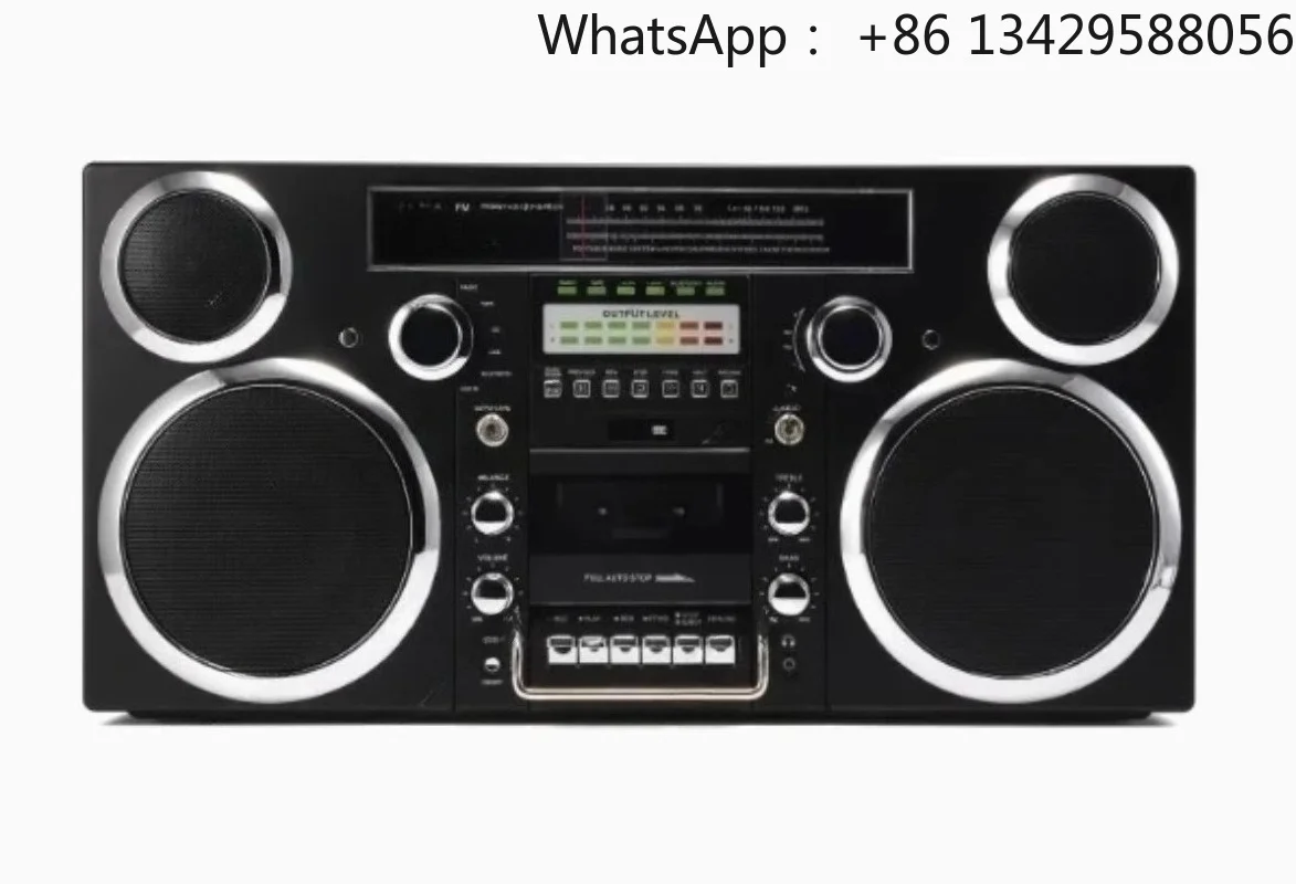 -Style Portable Boombox - CD Player, Cassette Player, FM Radio, USB, Wireless Bluetooth Speaker - Silver