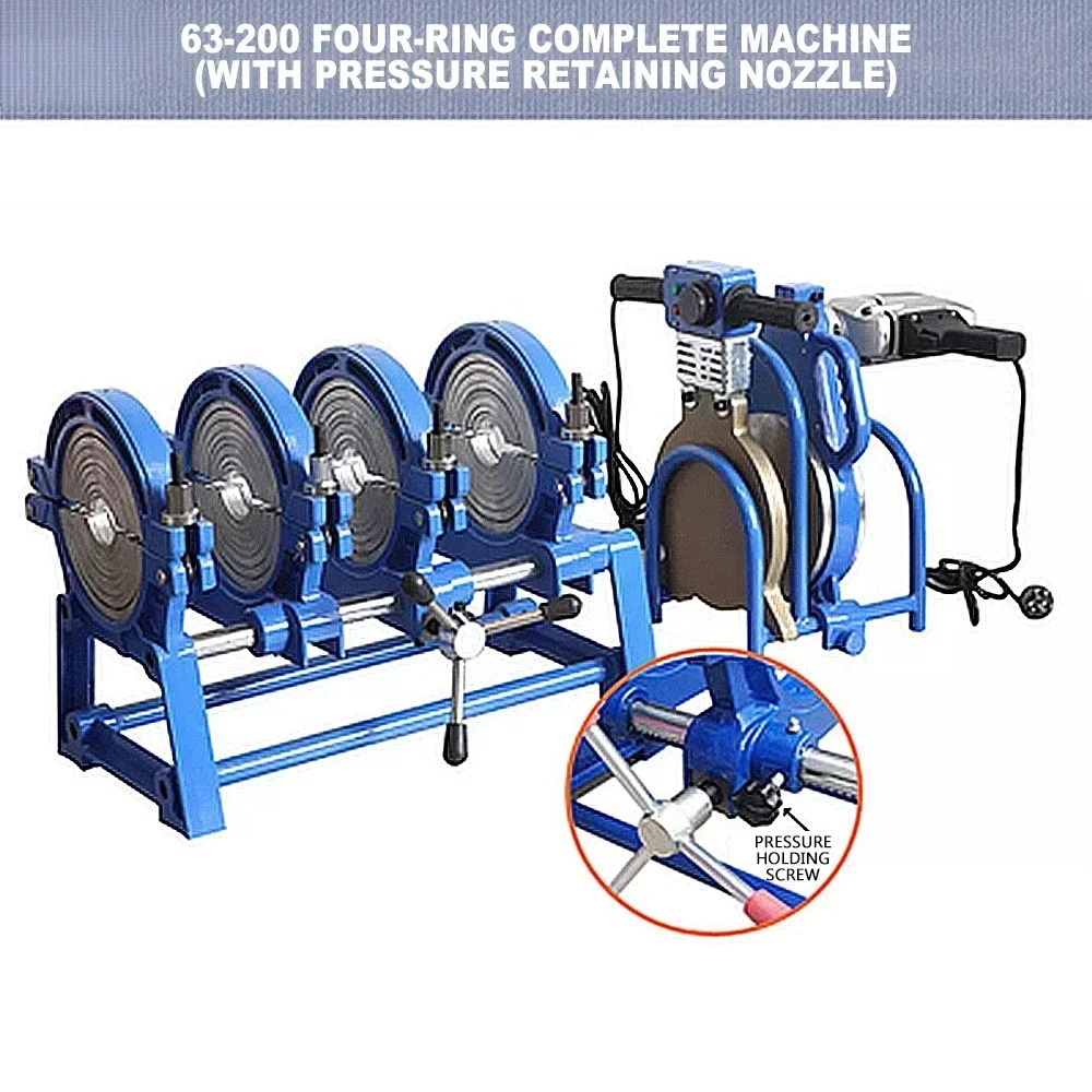 Máquina de soldadura por fusión de PE63-200, máquina de soldadura a tope tipo empuje manual de 220V, máquina de fusión en caliente de tubos, soldador de fusión a tope de PE de precisión