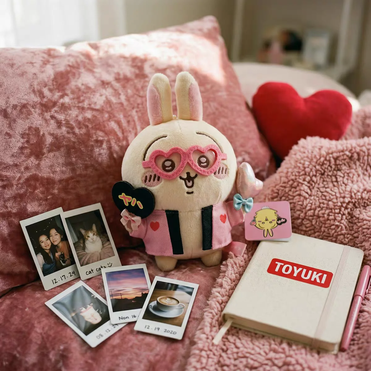 Usagi Take Light Stick Take A Fan Heart-Shaped Glasses Plush Stuff Toy Keychain Crossbody Bag Pendant Birthday Gift Friends ﻿