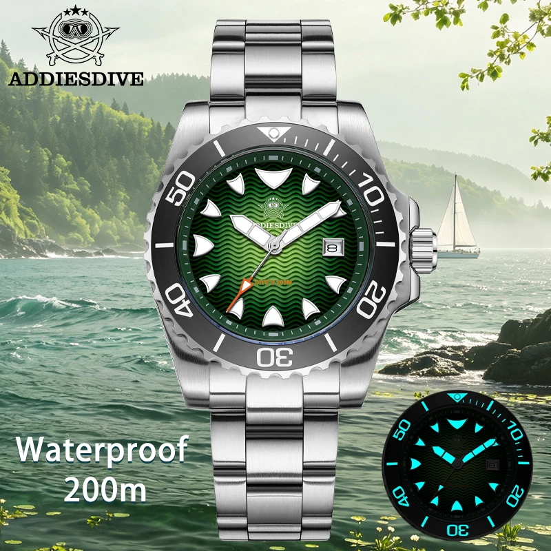 ADDIESDIVE New Men Watch Luxury Desert Dial 200m Diving Quartz Watch Waterproof 316L Stainless Steel Luminous 41mm Wristwatches