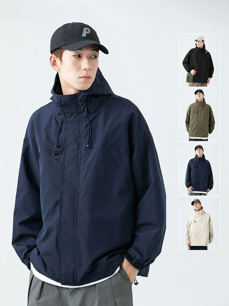 

Однотонная мужская винтажная куртка с капюшоном свободного кроя, универсальная, для пар, весна-осень, молодежная, трендовая, китайский бренд