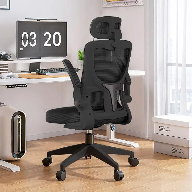 Computer office chair with FILP upward armrest gaming chair, lumbar support, adjustable headrest height rotating chair