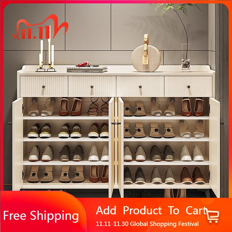 

Wooden Nordic Shoe Cabinet Organizer Storage Designer Space Saving Shoe Shelf Box Entrance Hall Gabinete Entrance Furniture