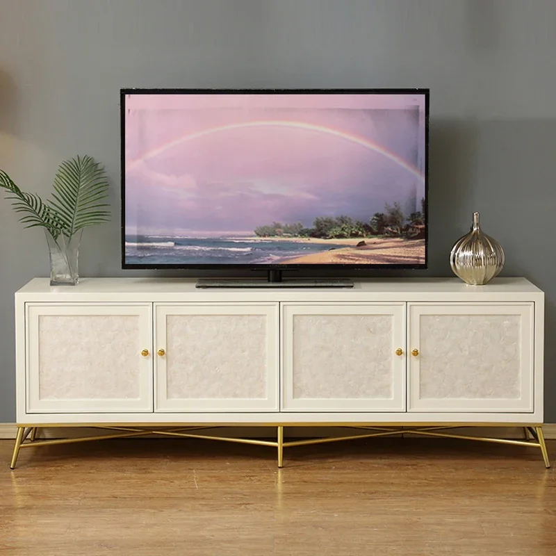 Modern simple shell TV cabinet simple and fashionable living room solid wood storage low cabinet