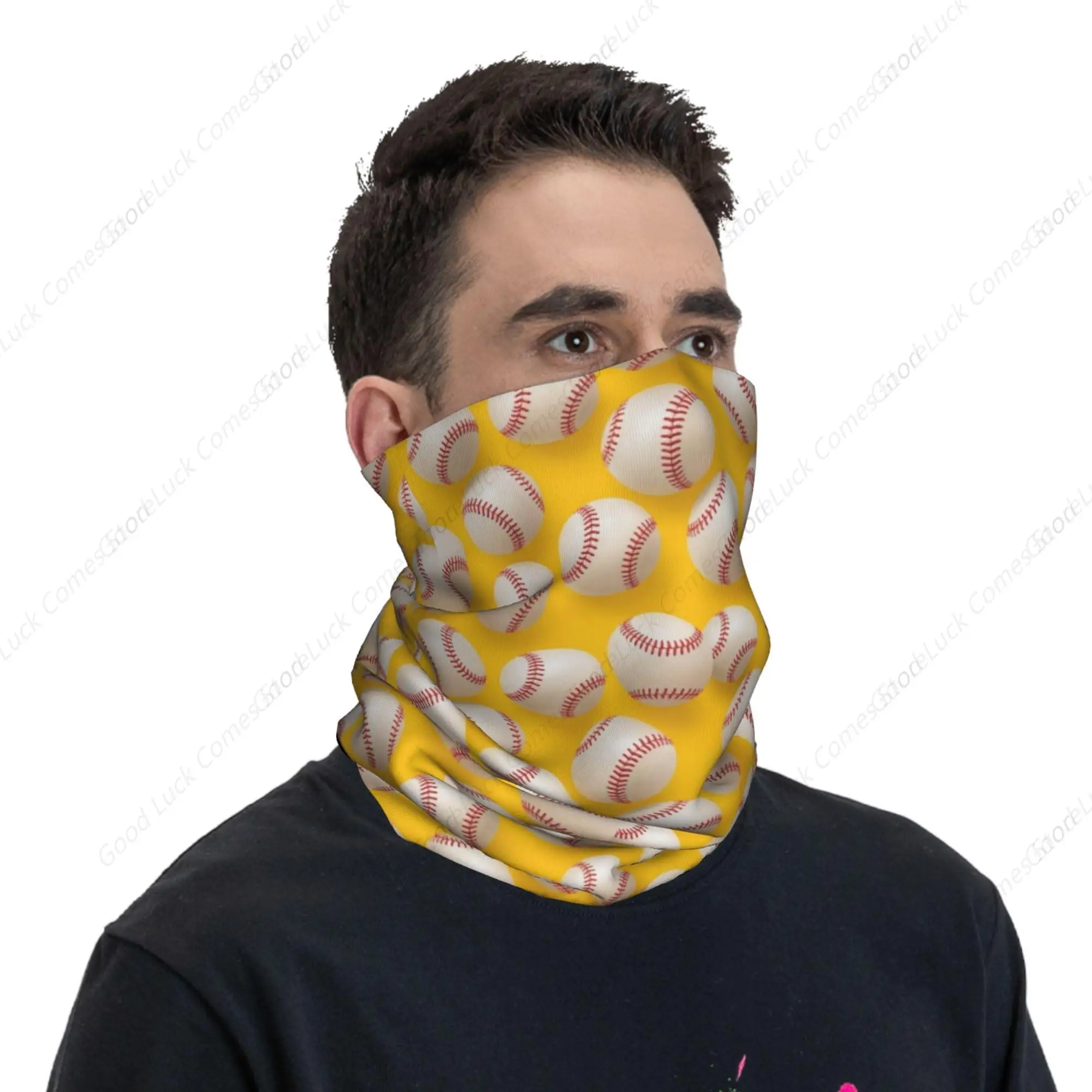 Yellow Softball Neck Gaiter Face Mask Men Women Bandana Rave Face Cover Scarf Mask Balaclava Headband Head Wrap Headwear view 6